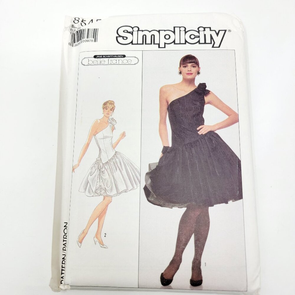 Simplicity 8345 80's Cocktail Dress One shoulder sewing pattern sz 8 UNCUT